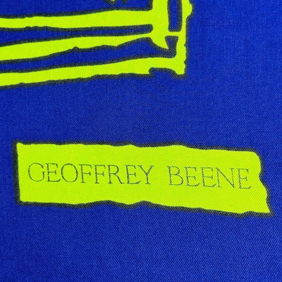 Geoffrey Beene Purple and Lime Green Silk Scarf - Signed - Picture 10 of 11